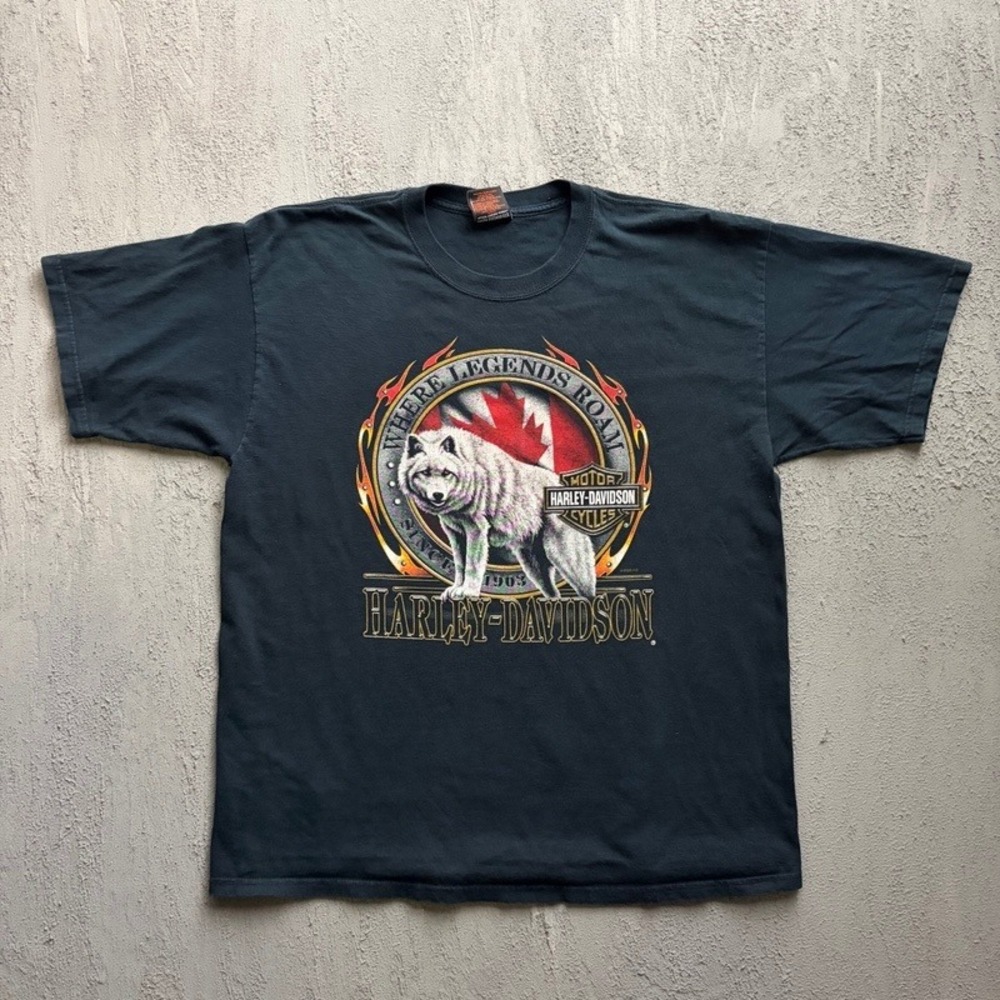 Vintage Harley Davidson Shirt XL Black 2000s Wolf Niagara Falls Canada